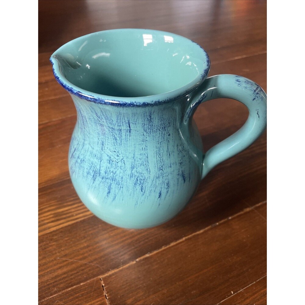 Italian Pottery  Pitcher Vintage Handcrafted Blue Rustic Farm House 7"